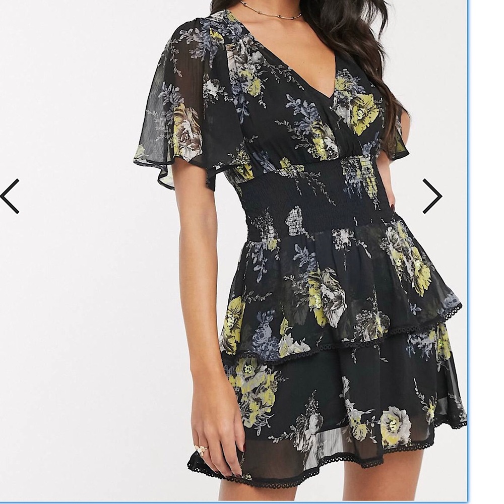 shirred waist floral mini dress